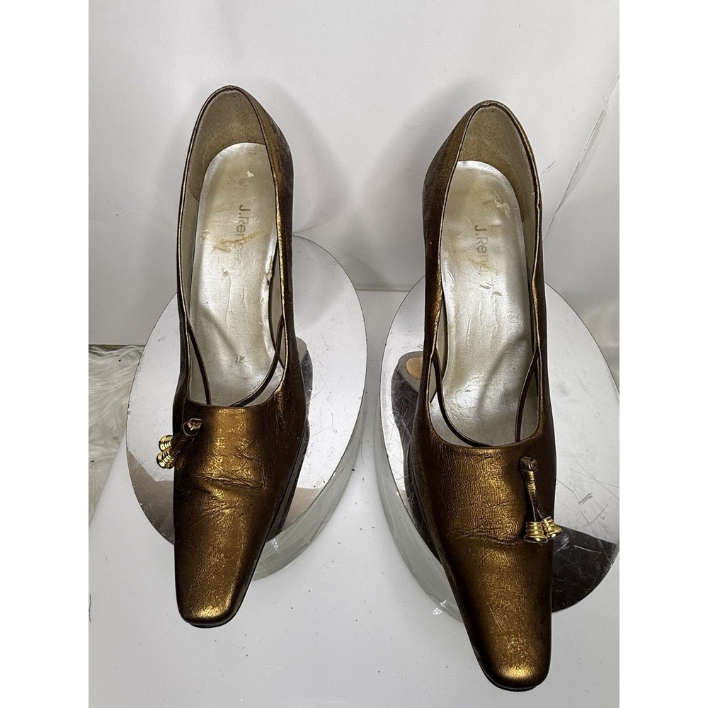 Vtg J. Renee Bronze Gold Heel Sz 7 Womens Metallic Tassel Pumps Retro Party